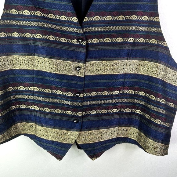 Impressions of California Vintage 90s Tapestry Striped Metallic Gold Vest XL - Picture 3 of 7